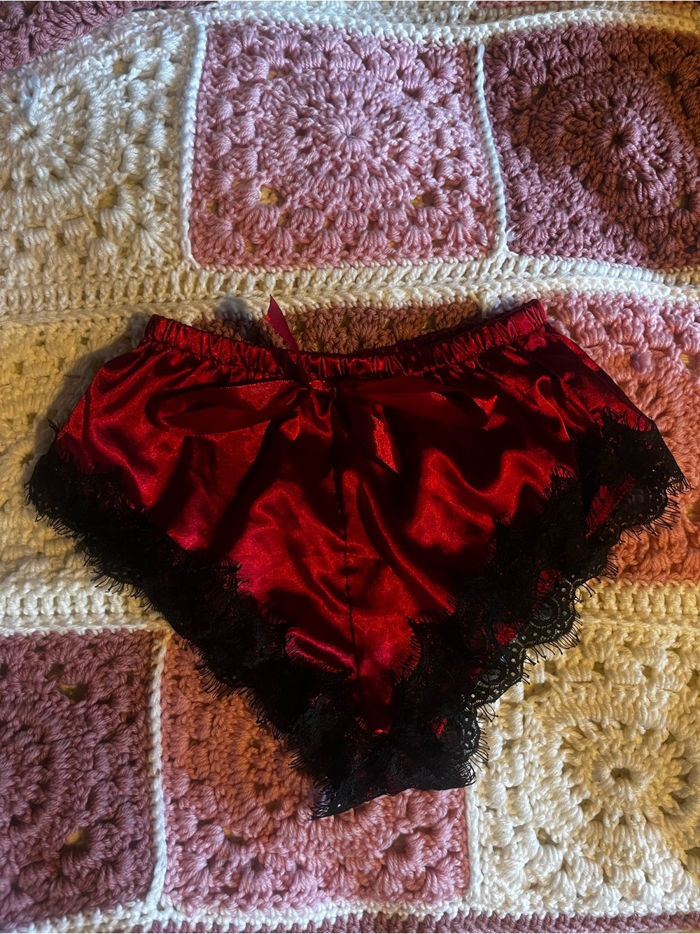 Silky Red Lace Trim Sleep Shorts